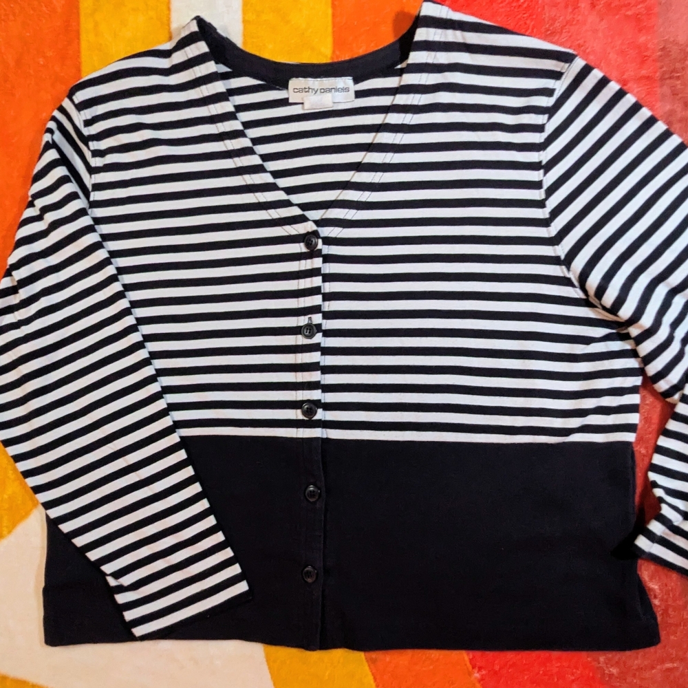 Vintage 90's Cathy Daniels Striped Cardigan, XL Soft Classic Everyday Wear Comfy